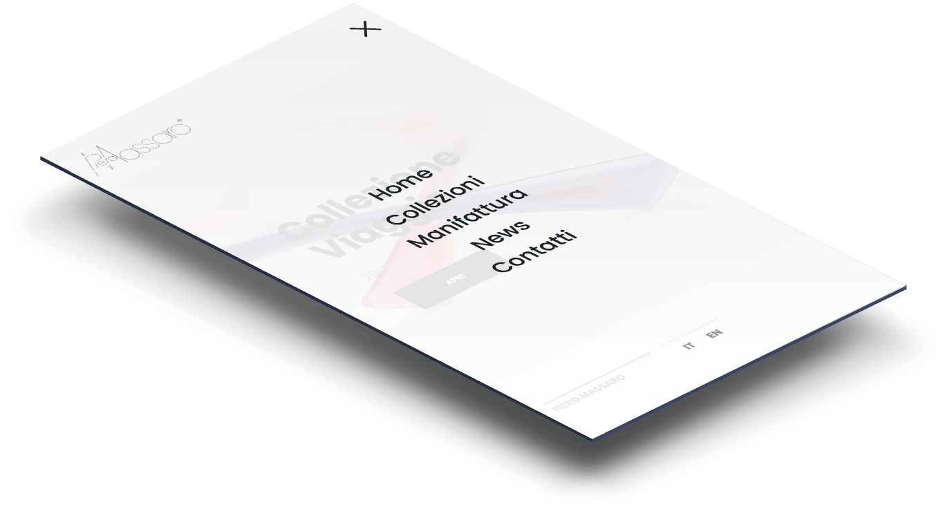 Sito web del marchio di occhiali Piero Massaro del designer omonimo - Obliquo Design